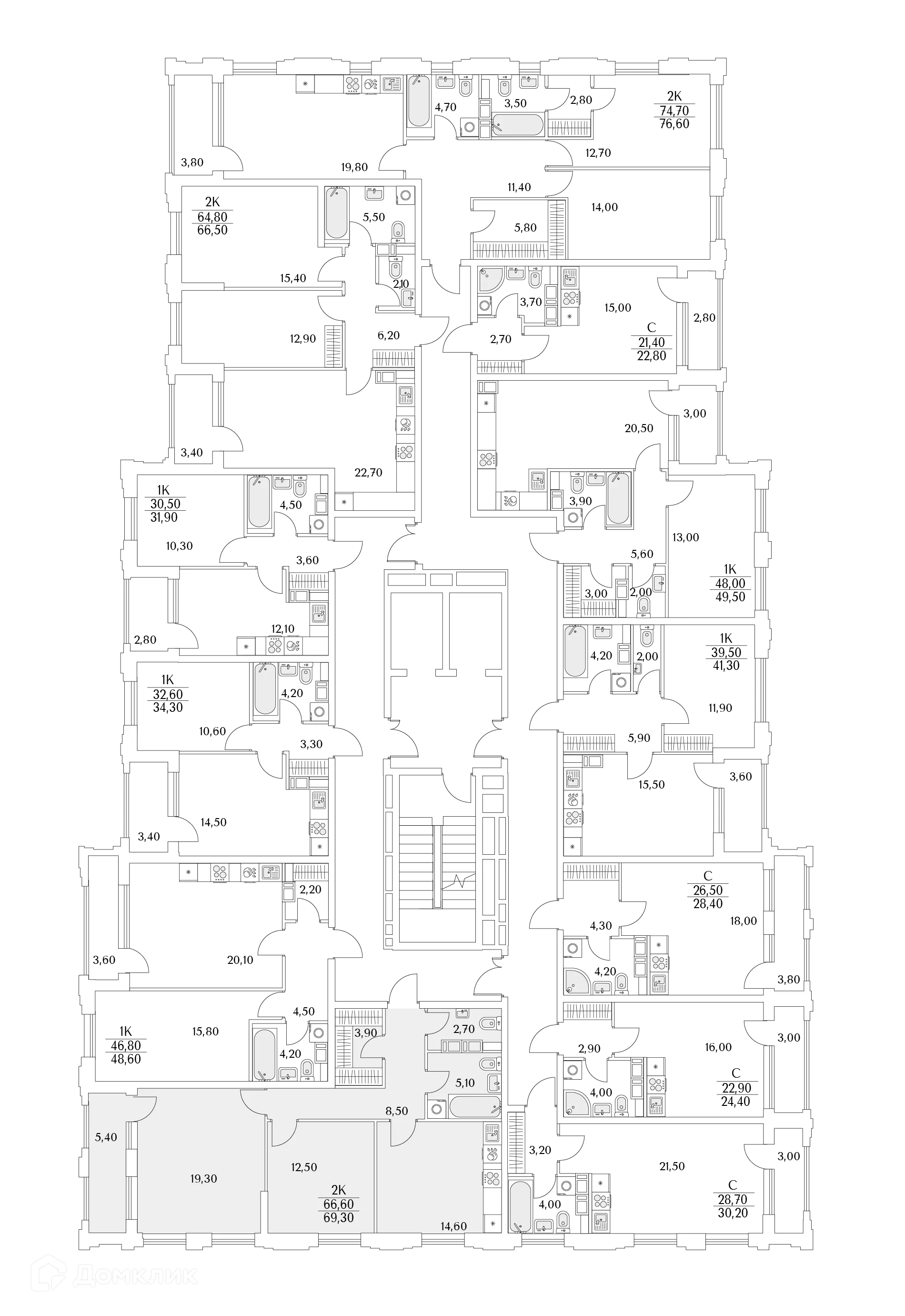 Планировка 2-комнатной квартиры 69.7 м² в ЖК "Тайм Сквер", г. Санкт-Петербург — фото 5