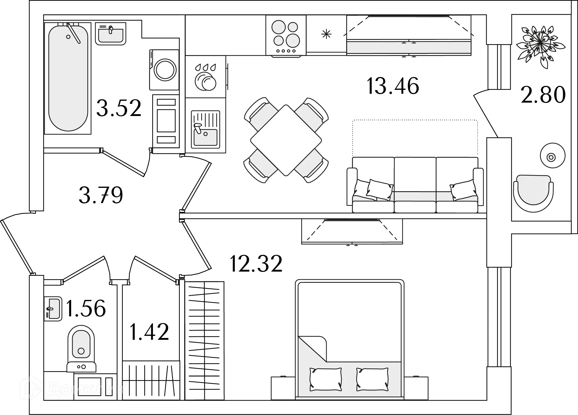 Планировка 1-комнатной квартиры 37.47 м² в ЖК Кинопарк, г. Санкт-Петербург — фото 1