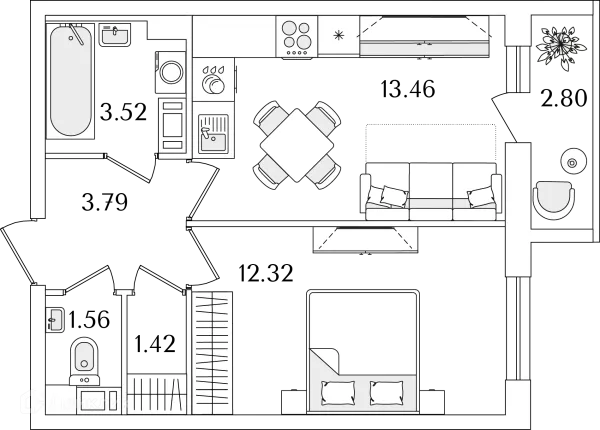 Планировка 1 комн. в ЖК Кинопарк