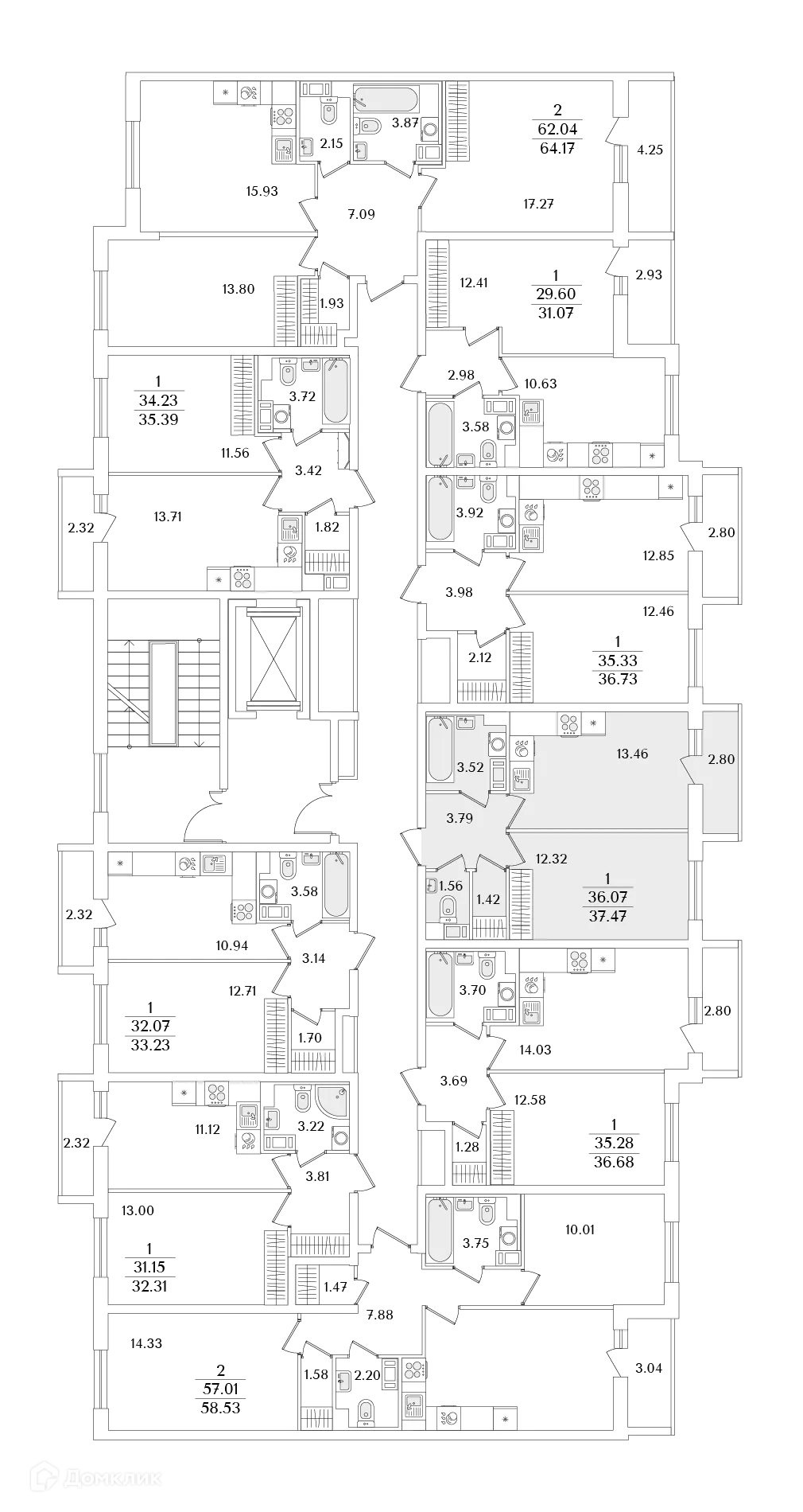 Планировка 1-комнатной квартиры 37.47 м² в ЖК Кинопарк, г. Санкт-Петербург — фото 2