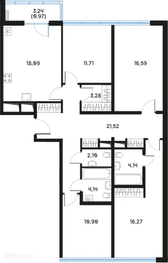 Планировка 4-комнатной квартиры 110.25 м² в ЖК Дом РЕГЕНБОГЕН, г. Санкт-Петербург — фото 1