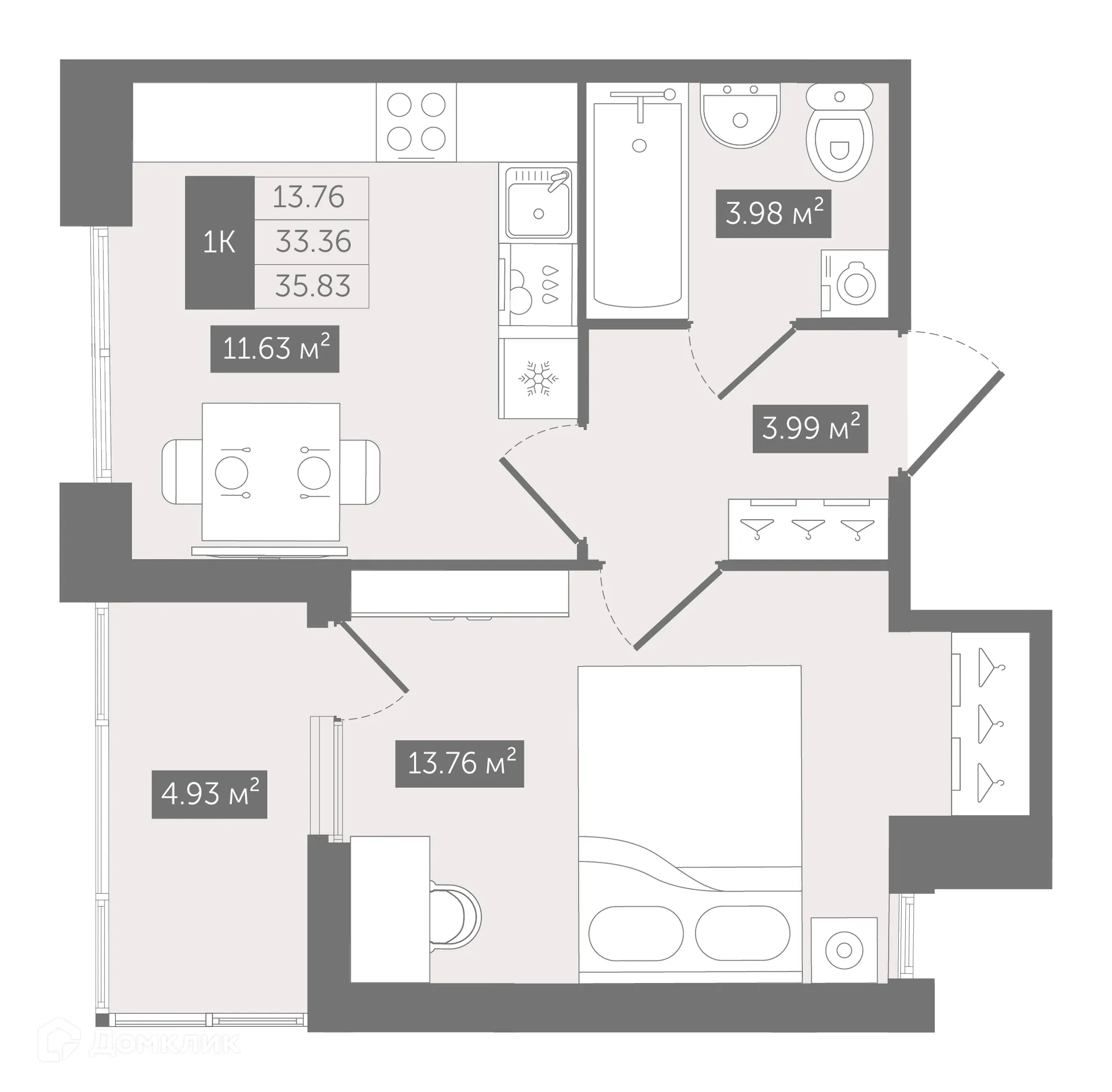 Планировка 1-комнатной квартиры 35.83 м² в ЖК N8, г. Санкт-Петербург — фото 1