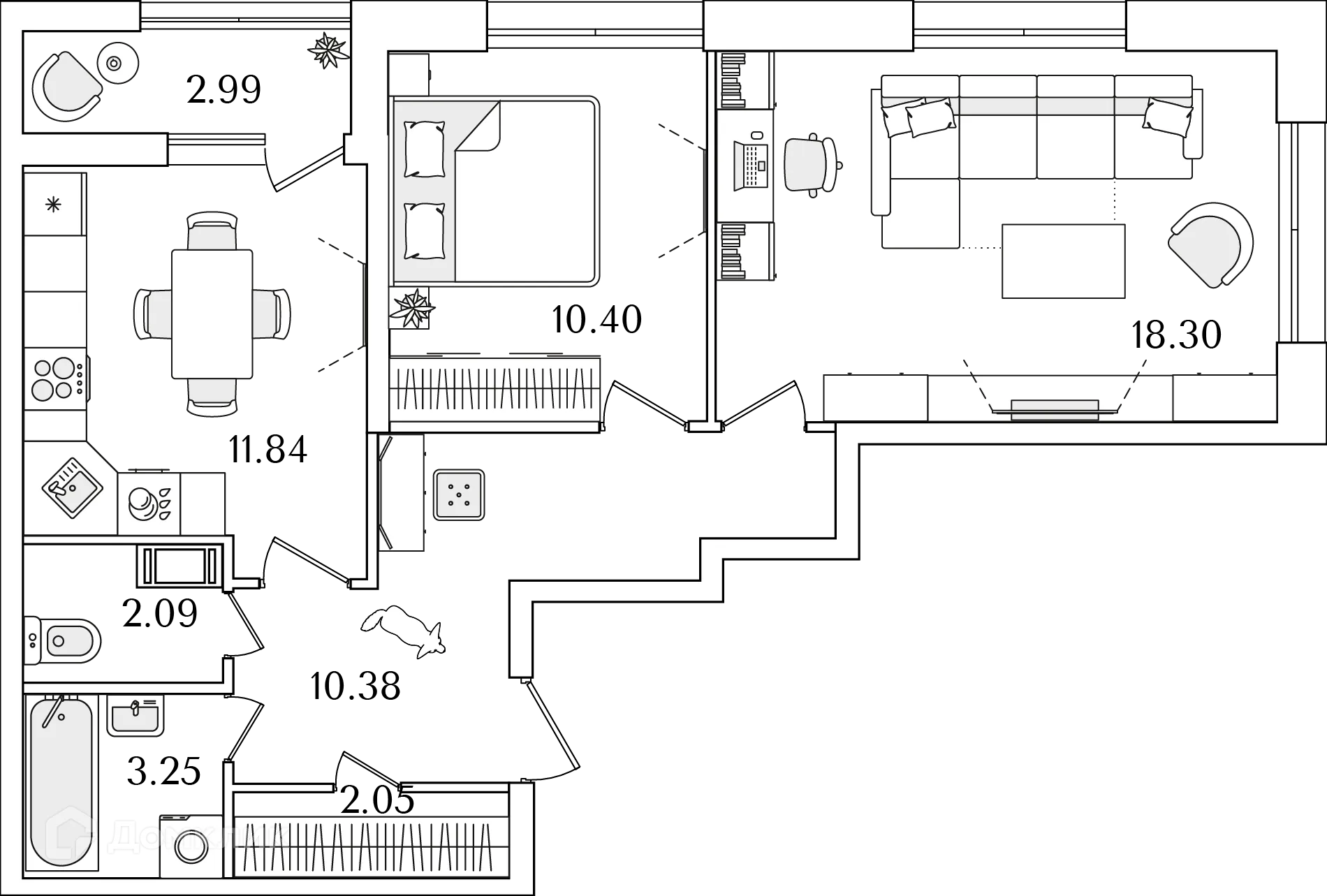 Планировка 2-комнатной квартиры 59.7 м² в ЖК БелАрт, г. Санкт-Петербург — фото 1