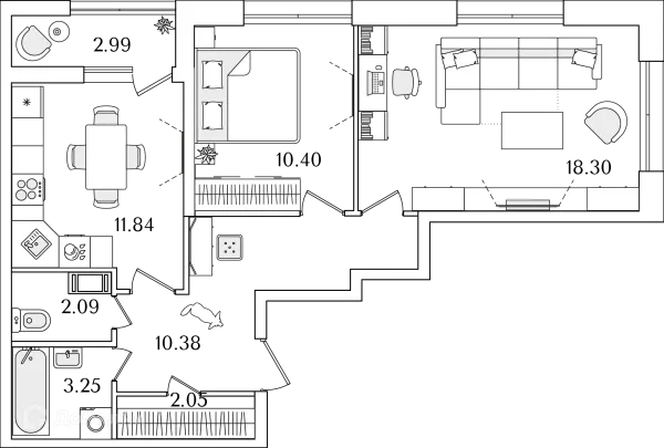 Планировка 2 комн. в ЖК БелАрт