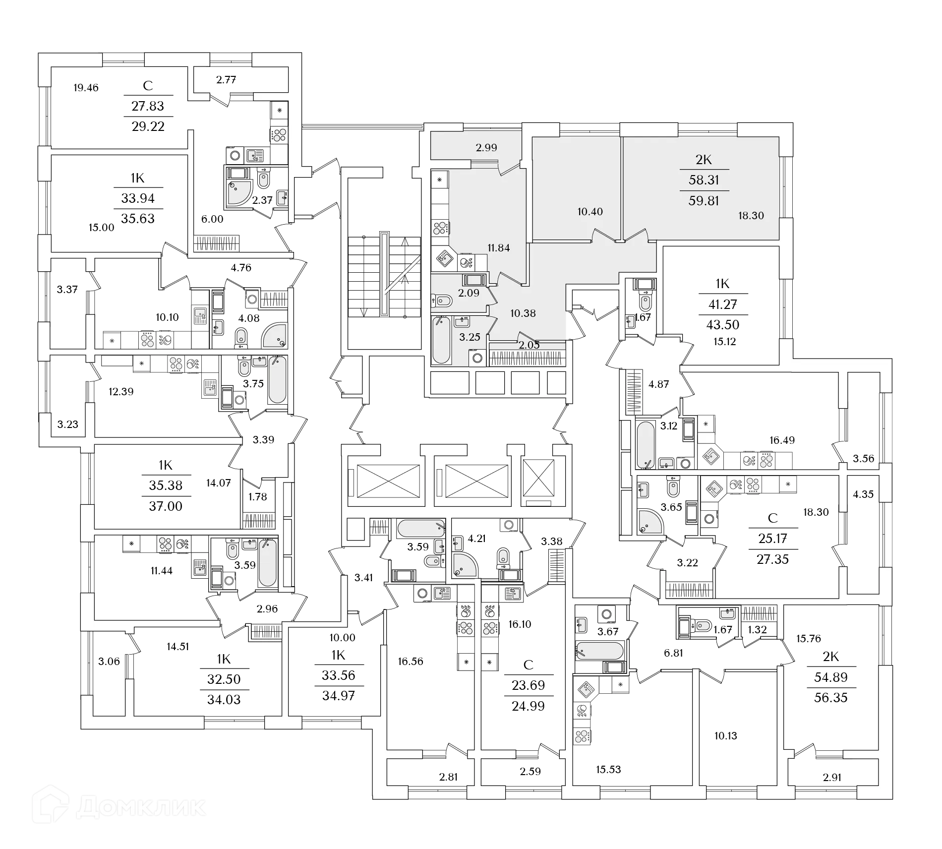 Планировка 2-комнатной квартиры 59.7 м² в ЖК БелАрт, г. Санкт-Петербург — фото 2