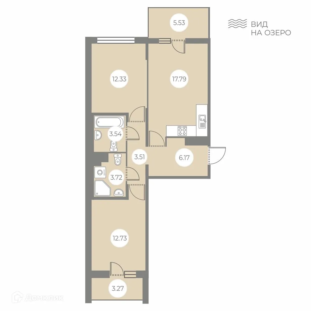 Планировка 2-комнатной квартиры 63.09 м² в ЖК БФА в Озерках, г. Санкт-Петербург — фото 1
