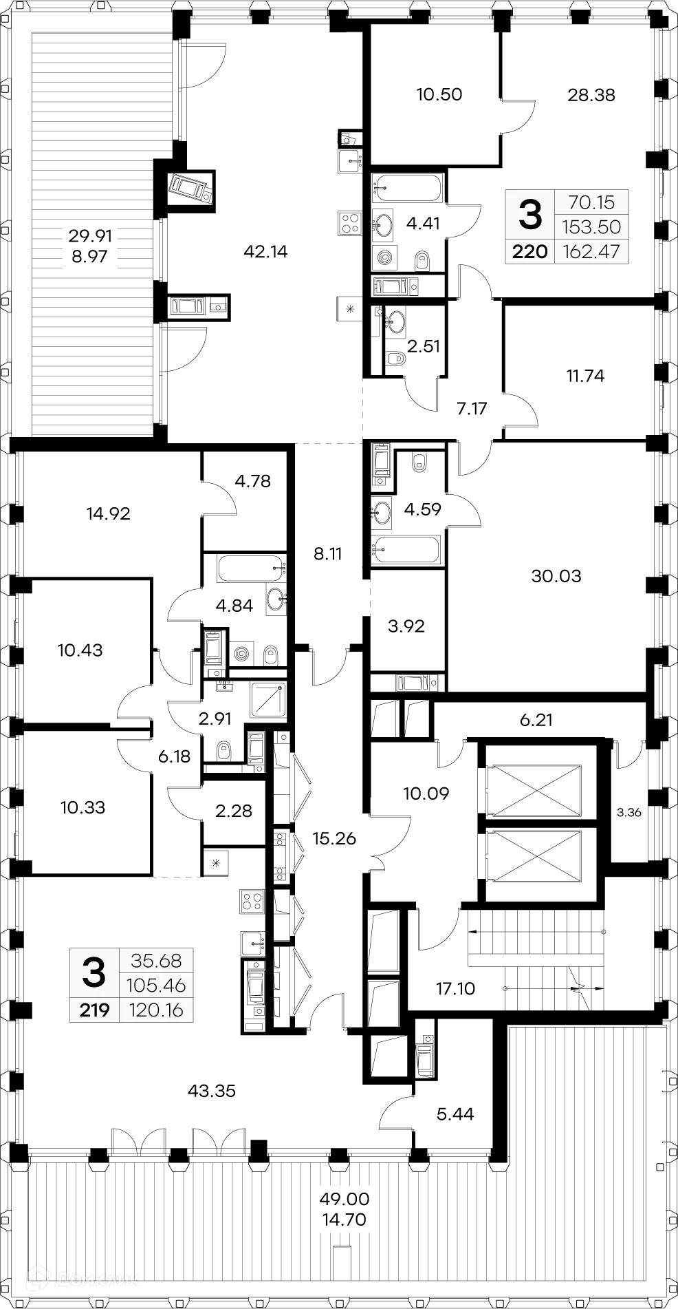 Планировка 3-комнатной квартиры 123.3 м² в ЖК GloraX Premium Василеостровский, г. Санкт-Петербург — фото 2