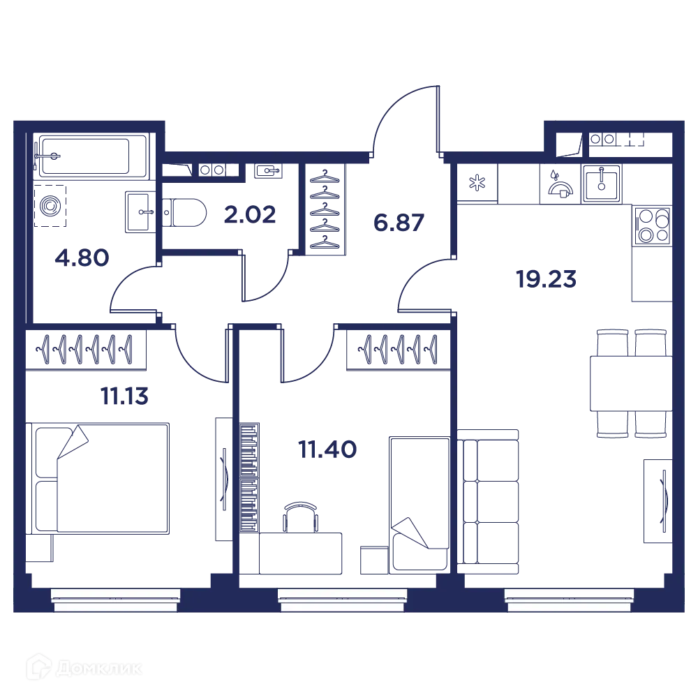 Планировка 2-комнатной квартиры 55.45 м² в ЖК Кронфорт. Центральный, г. Санкт-Петербург — фото 5