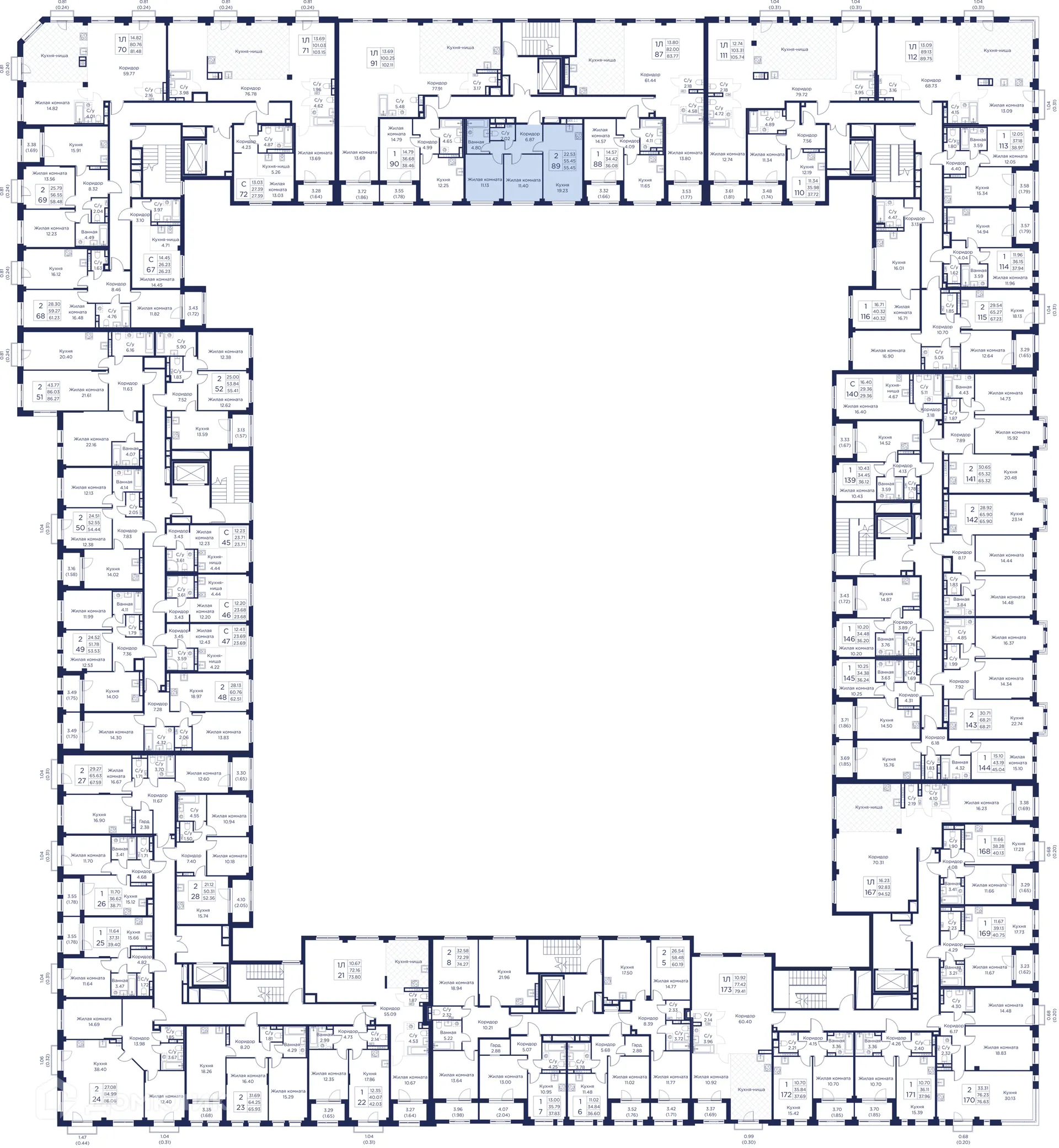 Планировка 2-комнатной квартиры 55.45 м² в ЖК Кронфорт. Центральный, г. Санкт-Петербург — фото 6