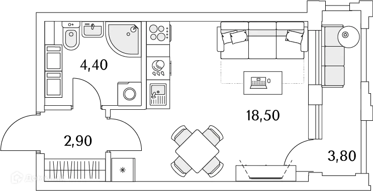 Планировка студии квартиры 27.6 м² в ЖК "Тайм Сквер", г. Санкт-Петербург — фото 4