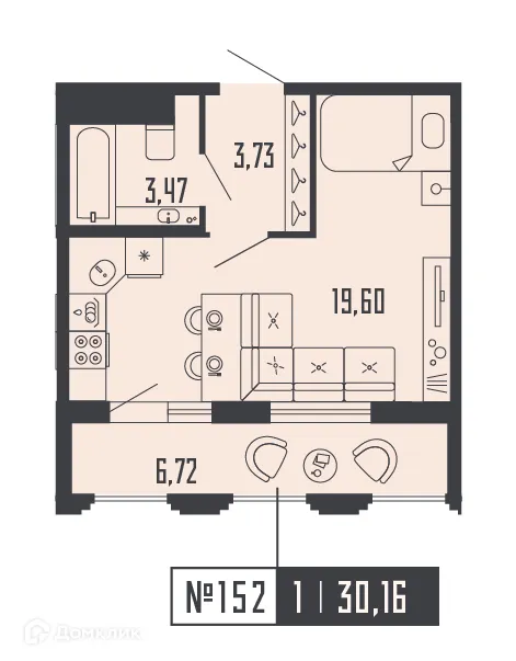 Планировка студии квартиры 30.16 м² в ЖК Шепилевский, г. Санкт-Петербург — фото 1