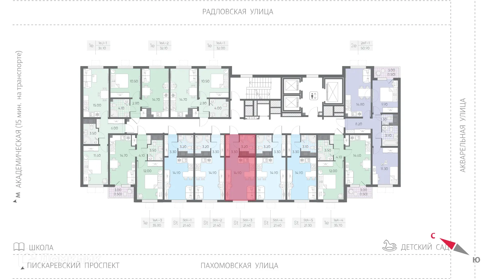 Планировка студии квартиры 21.4 м² в ЖК Ручьи, г. Санкт-Петербург — фото 2