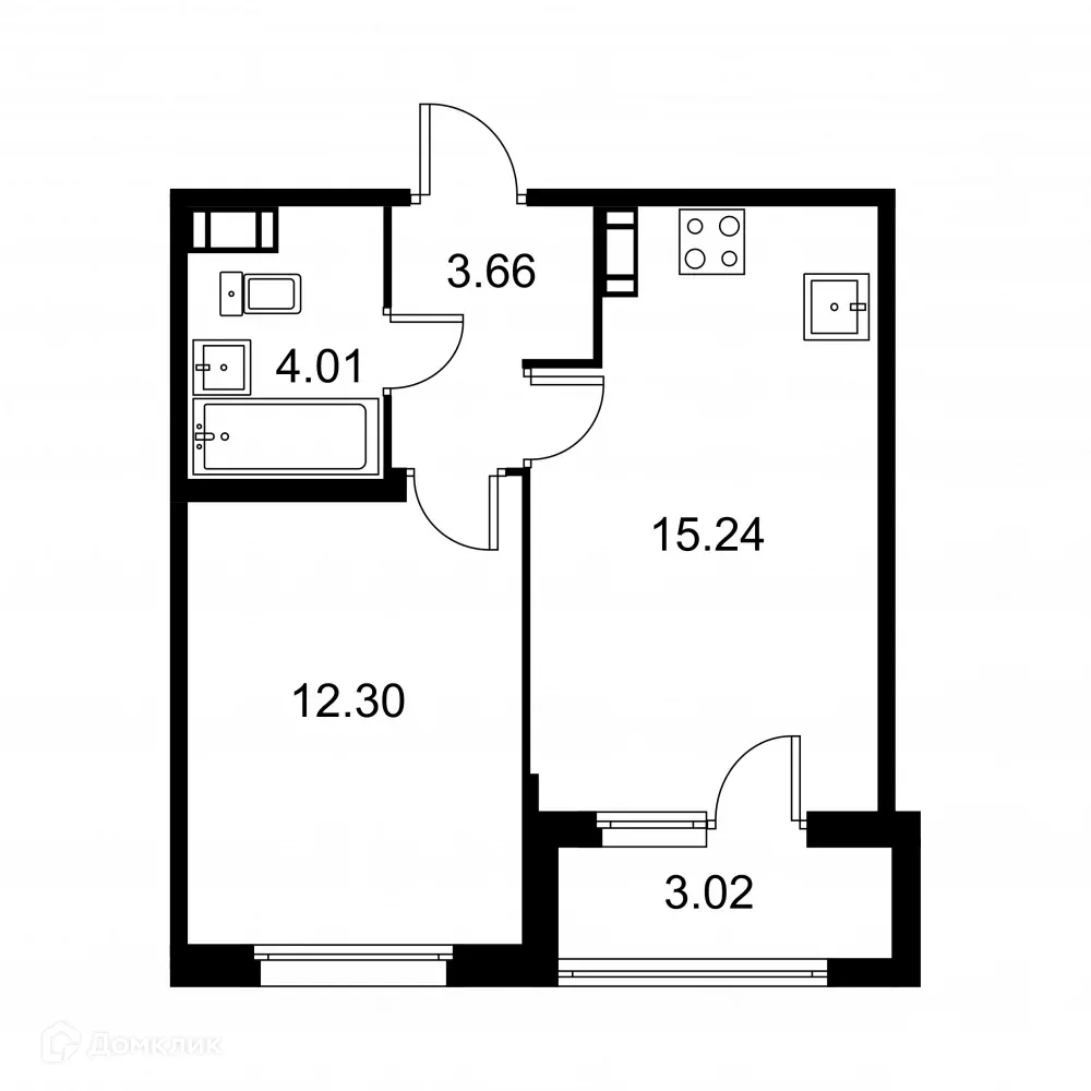 Планировка 1-комнатной квартиры 36.72 м² в ЖК Квартал Заречье, г. Санкт-Петербург — фото 1