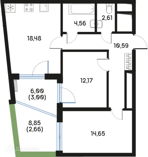 Планировка 2-комнатной квартиры 68.72 м² в ЖК Дом РЕГЕНБОГЕН, г. Санкт-Петербург — фото 2