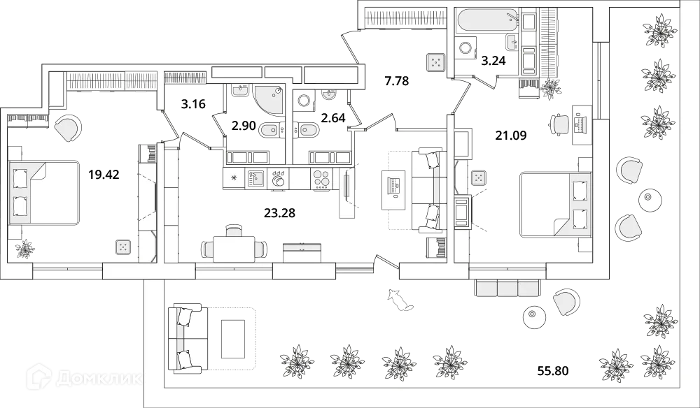 Планировка 2-комнатной квартиры 99.9 м² в ЖК БелАрт, г. Санкт-Петербург — фото 1