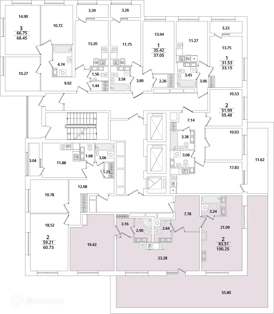 Планировка 2-комнатной квартиры 99.9 м² в ЖК БелАрт, г. Санкт-Петербург — фото 2