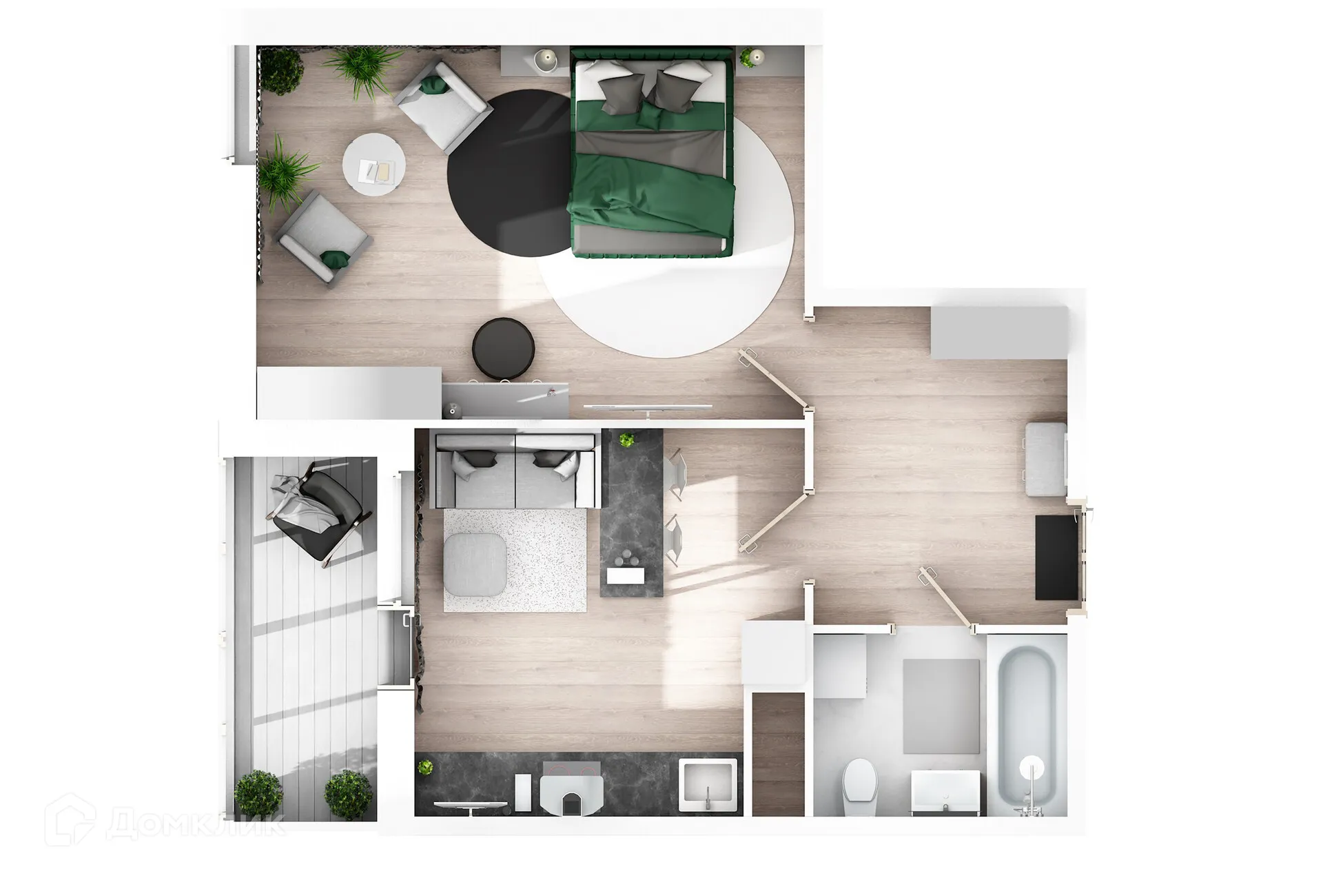 Планировка 1-комнатной квартиры 44.47 м² в ЖК Новикола, г. Санкт-Петербург — фото 3