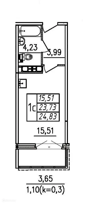 Планировка Студия в ЖК По ул Школьная