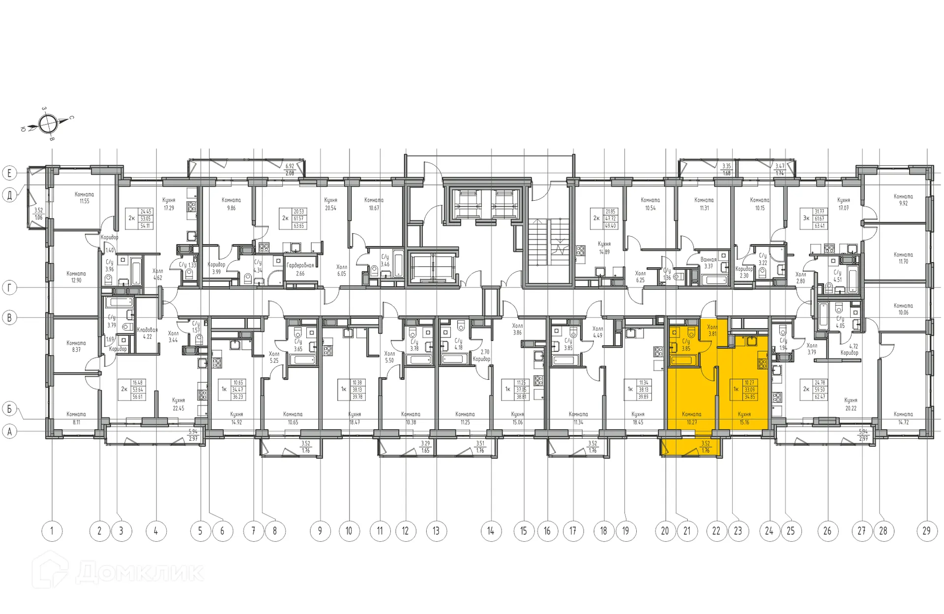 Планировка 1-комнатной квартиры 34.85 м² в ЖК "Юнтолово", г. Санкт-Петербург — фото 3