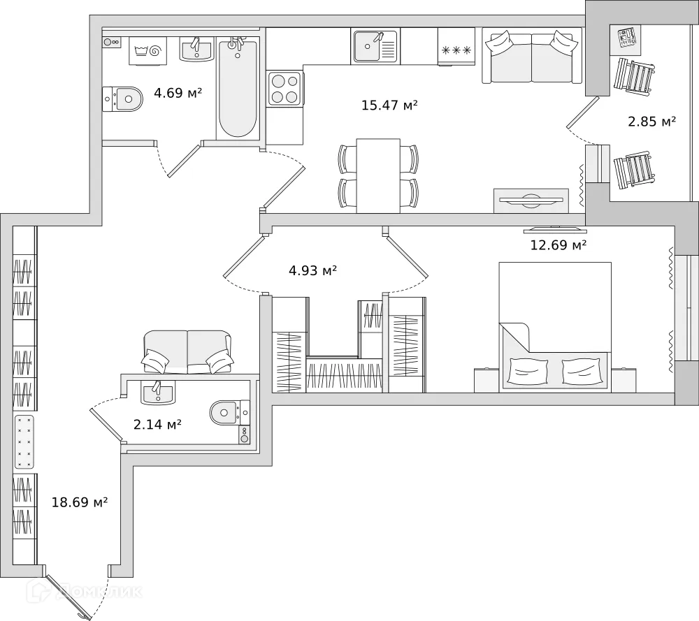 Планировка 1-комнатной квартиры 58.3 м² в ЖК ЦДС "Чёрная Речка", г. Санкт-Петербург — фото 1