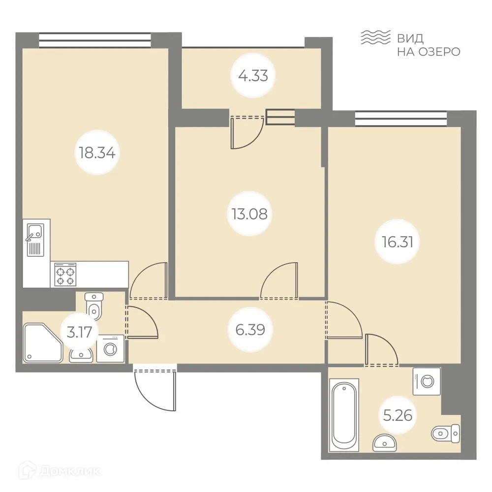 Планировка 2-комнатной квартиры 64.72 м² в ЖК БФА в Озерках, г. Санкт-Петербург — фото 1