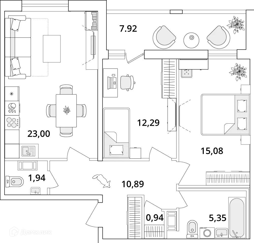 Планировка 2-комнатной квартиры 73.7 м² в ЖК "Cube (Кьюб)", г. Санкт-Петербург — фото 1