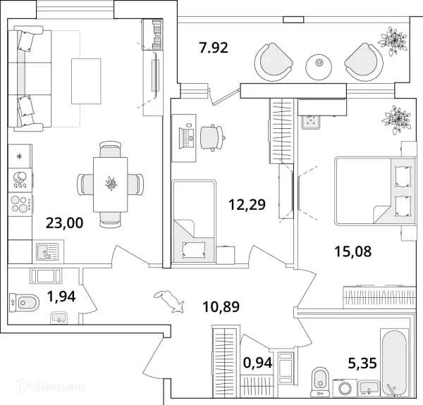Планировка 2 комн. в ЖК "Cube (Кьюб)"