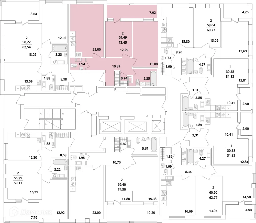 Планировка 2-комнатной квартиры 73.7 м² в ЖК "Cube (Кьюб)", г. Санкт-Петербург — фото 2
