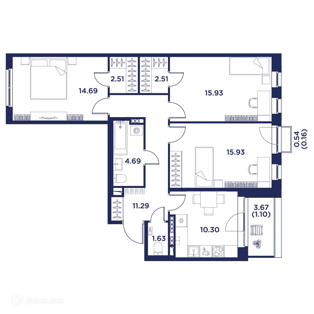 Планировка 3-комнатной квартиры 82.46 м² в ЖК Кронфорт. Центральный, г. Санкт-Петербург — фото 6