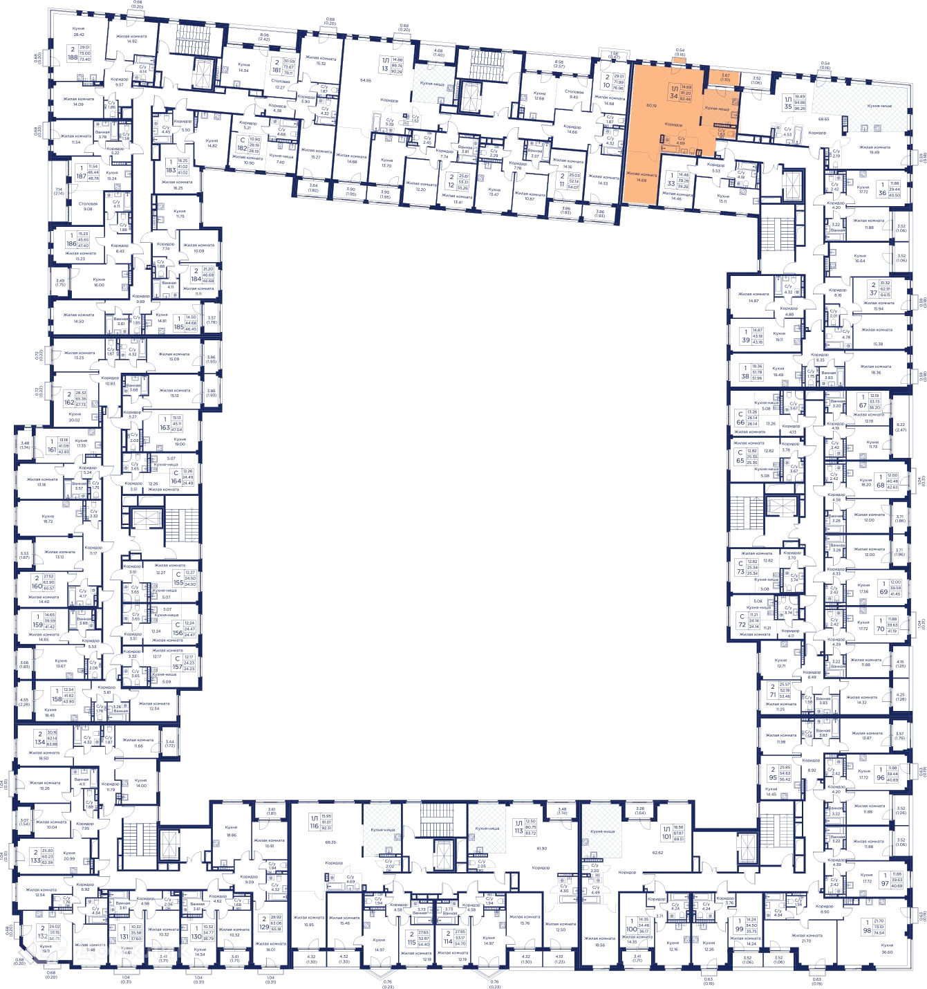 Планировка 3-комнатной квартиры 82.46 м² в ЖК Кронфорт. Центральный, г. Санкт-Петербург — фото 7