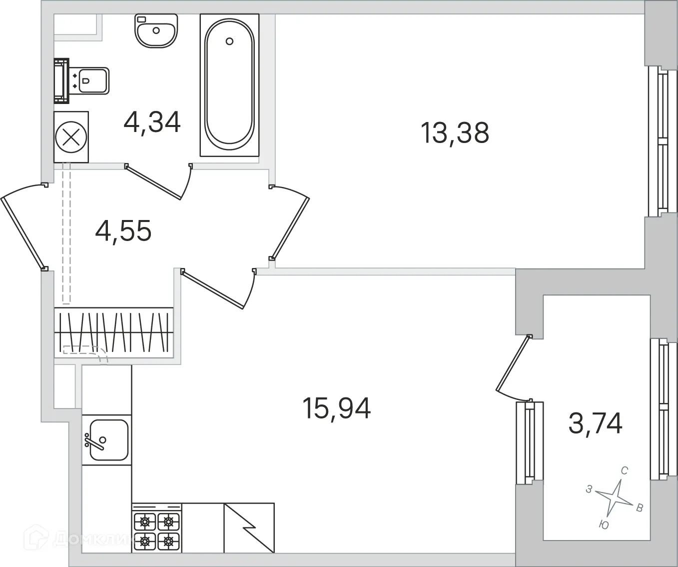 Планировка 1-комнатной квартиры 40.08 м² в ЖК Жилой квартал Дубровский, г. Санкт-Петербург — фото 6