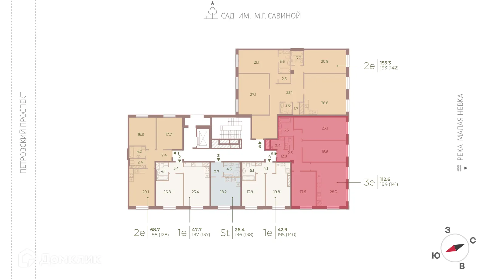 Планировка 3-комнатной квартиры 112.6 м² в ЖК "NEVA HAUS (НЕВА ХАУС)", г. Санкт-Петербург — фото 2