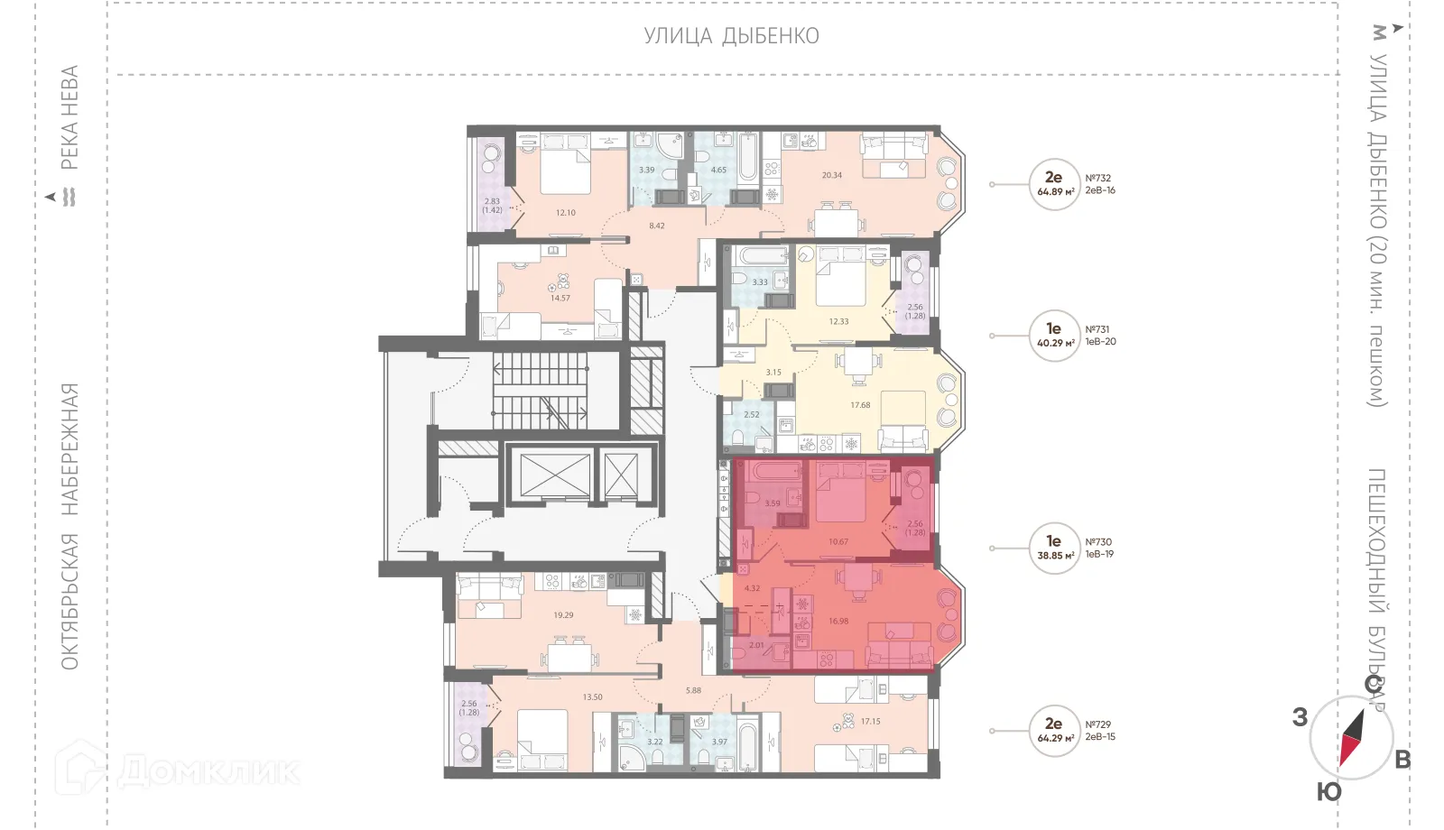 Планировка 1-комнатной квартиры 38.85 м² в ЖК Цивилизация на Неве, г. Санкт-Петербург — фото 2