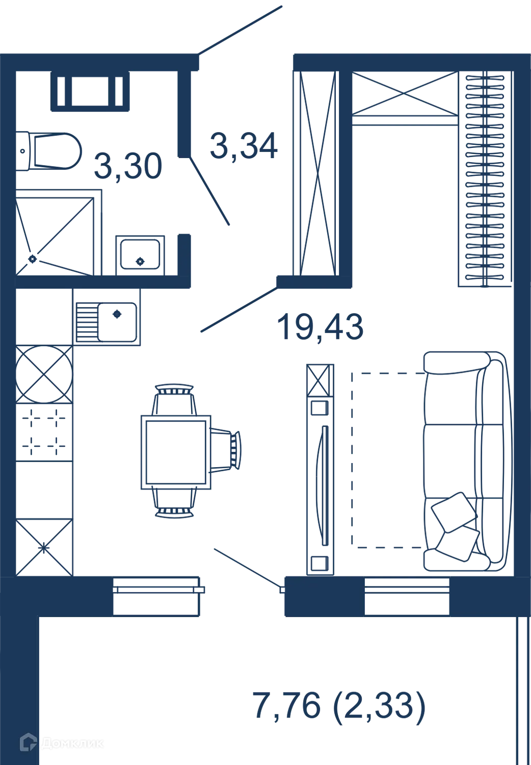 Планировка студии квартиры 28.4 м² в ЖК "BEREG.Курортный" (Берег Курортный), г. Санкт-Петербург — фото 1