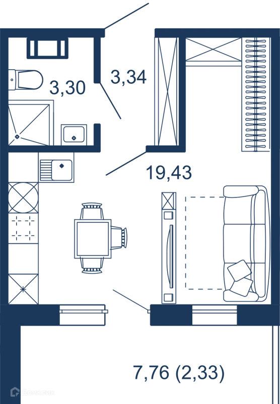 Планировка Студия в ЖК "BEREG.Курортный" (Берег Курортный)