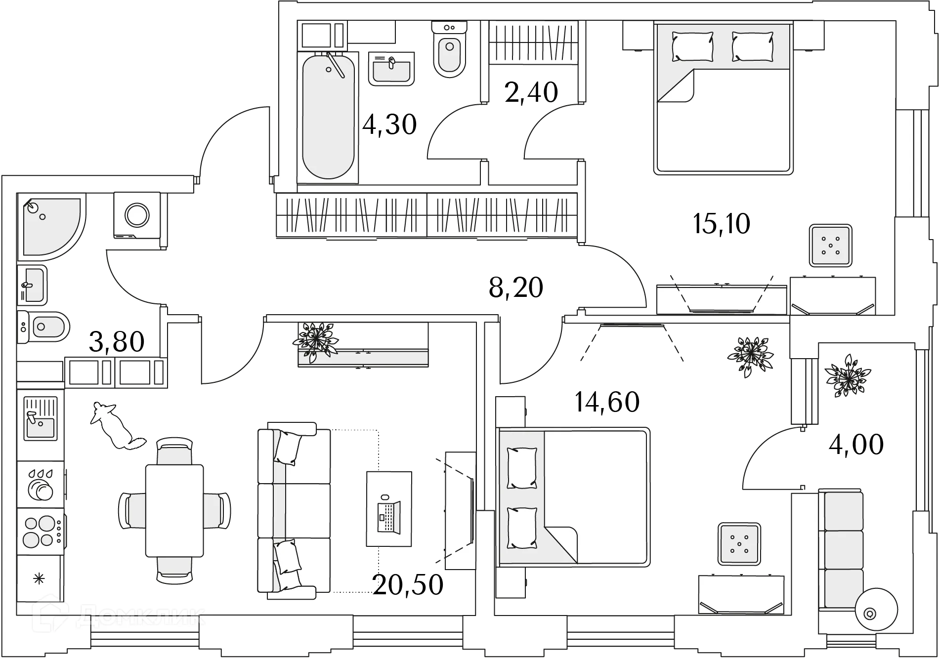 Планировка 2-комнатной квартиры 71.4 м² в ЖК "Тайм Сквер", г. Санкт-Петербург — фото 4
