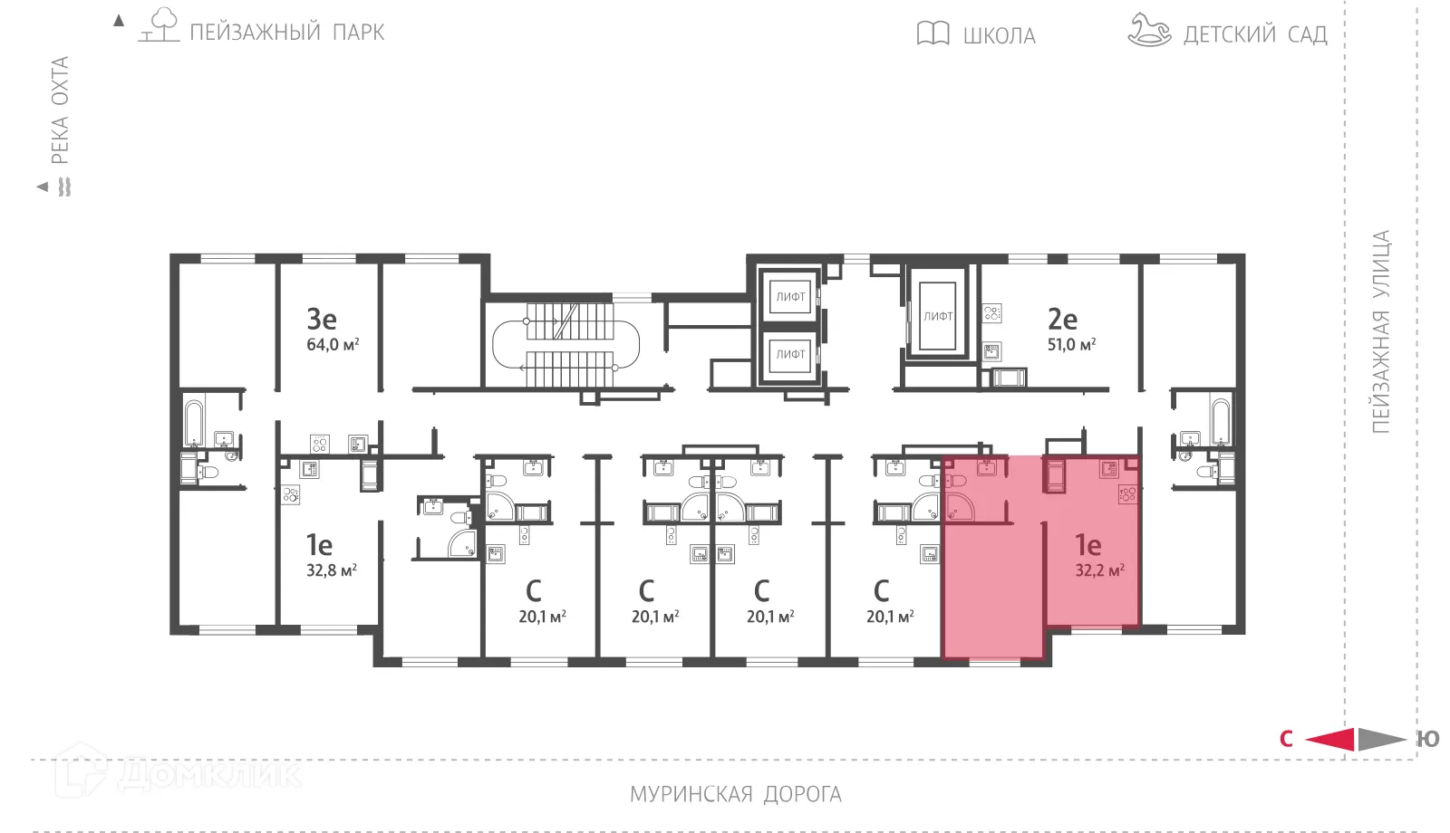 Планировка 1-комнатной квартиры 32.2 м² в ЖК Цветной город, г. Санкт-Петербург — фото 2