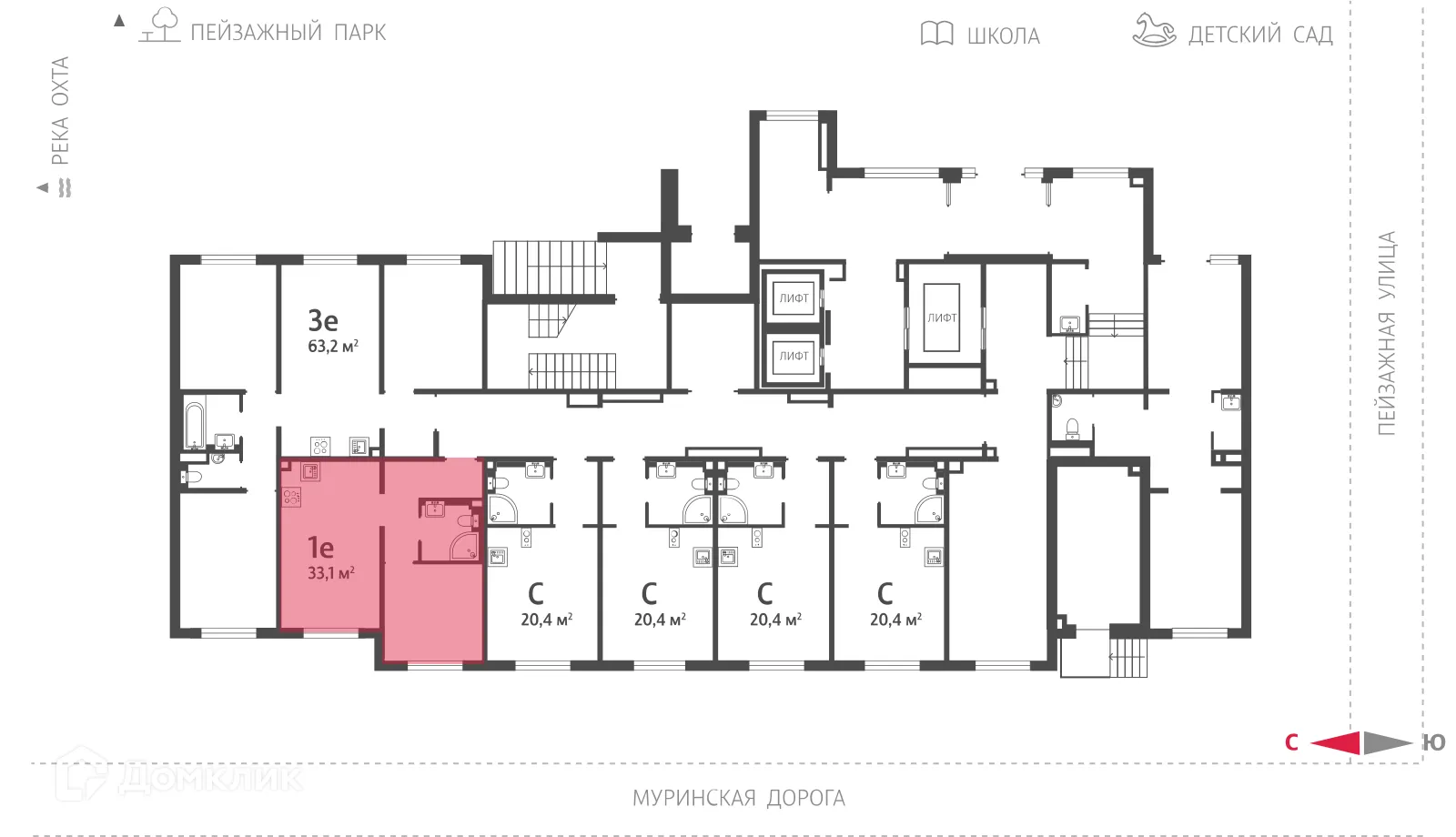 Планировка 1-комнатной квартиры 33.1 м² в ЖК Цветной город, г. Санкт-Петербург — фото 4