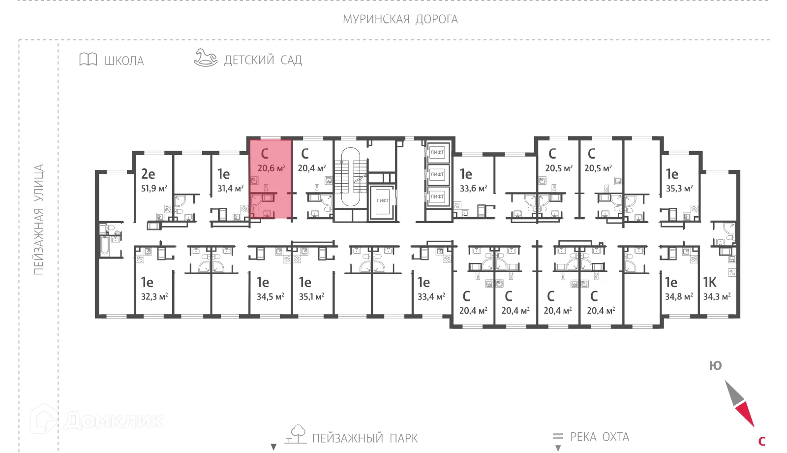 Планировка студии квартиры 20.6 м² в ЖК Цветной город, г. Санкт-Петербург — фото 2