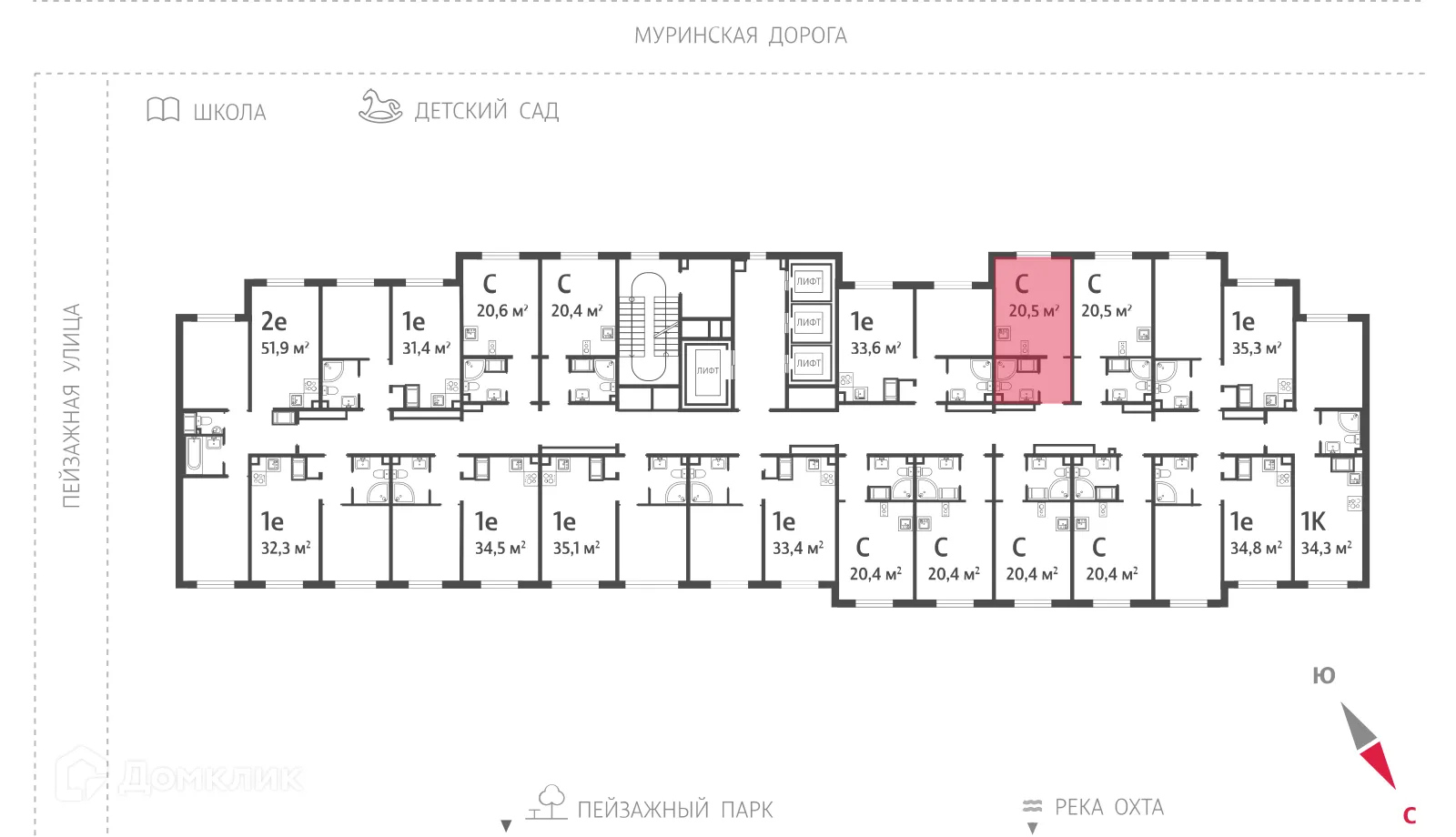 Планировка студии квартиры 20.5 м² в ЖК Цветной город, г. Санкт-Петербург — фото 2