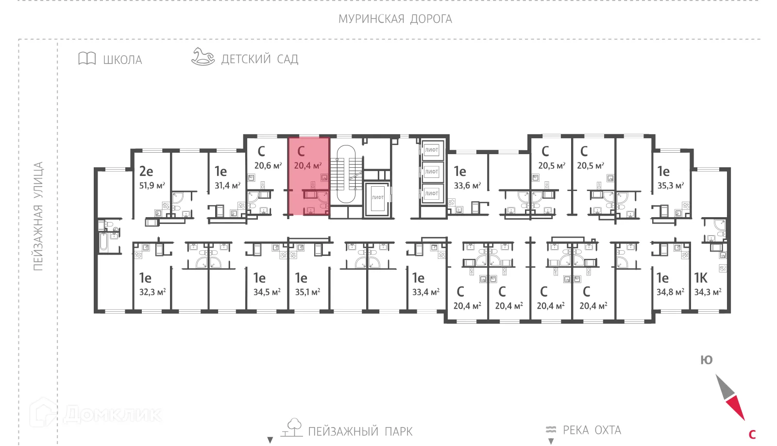 Планировка студии квартиры 20.4 м² в ЖК Цветной город, г. Санкт-Петербург — фото 2