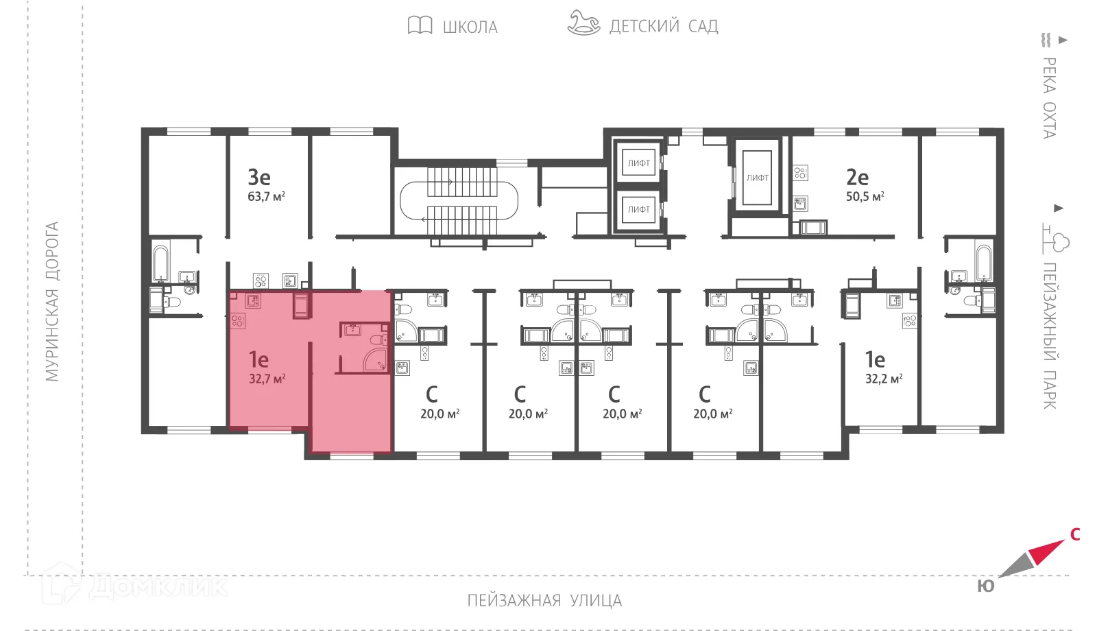 Планировка 1-комнатной квартиры 32.7 м² в ЖК Цветной город, г. Санкт-Петербург — фото 2