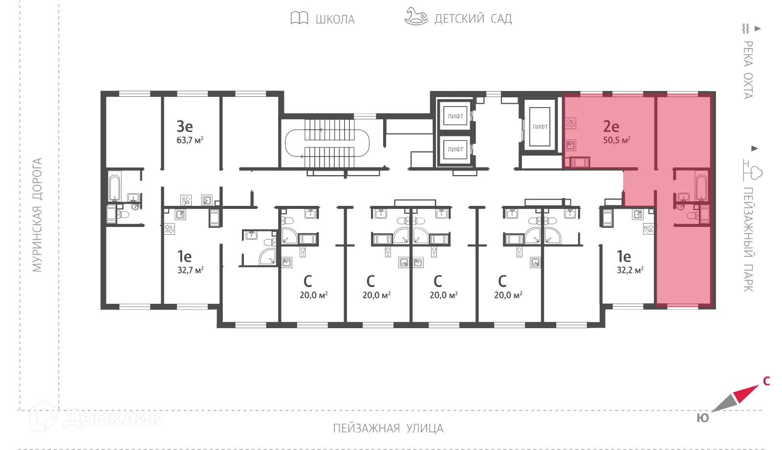 Планировка 2-комнатной квартиры 50.5 м² в ЖК Цветной город, г. Санкт-Петербург — фото 4