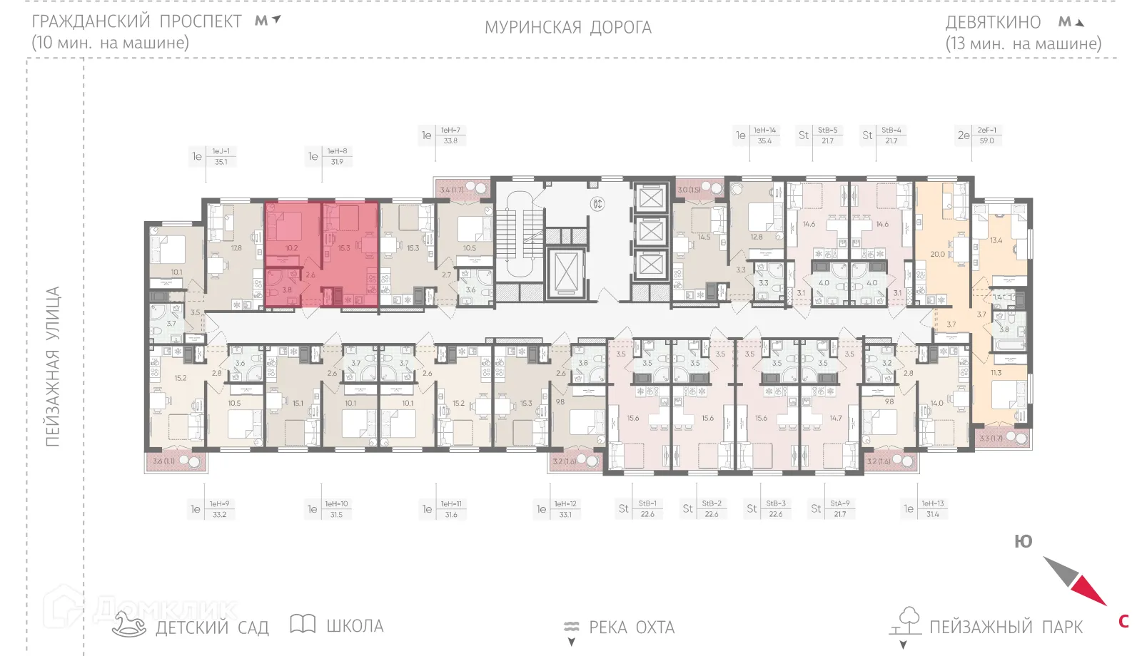 Планировка 1-комнатной квартиры 31.9 м² в ЖК Цветной город, г. Санкт-Петербург — фото 2