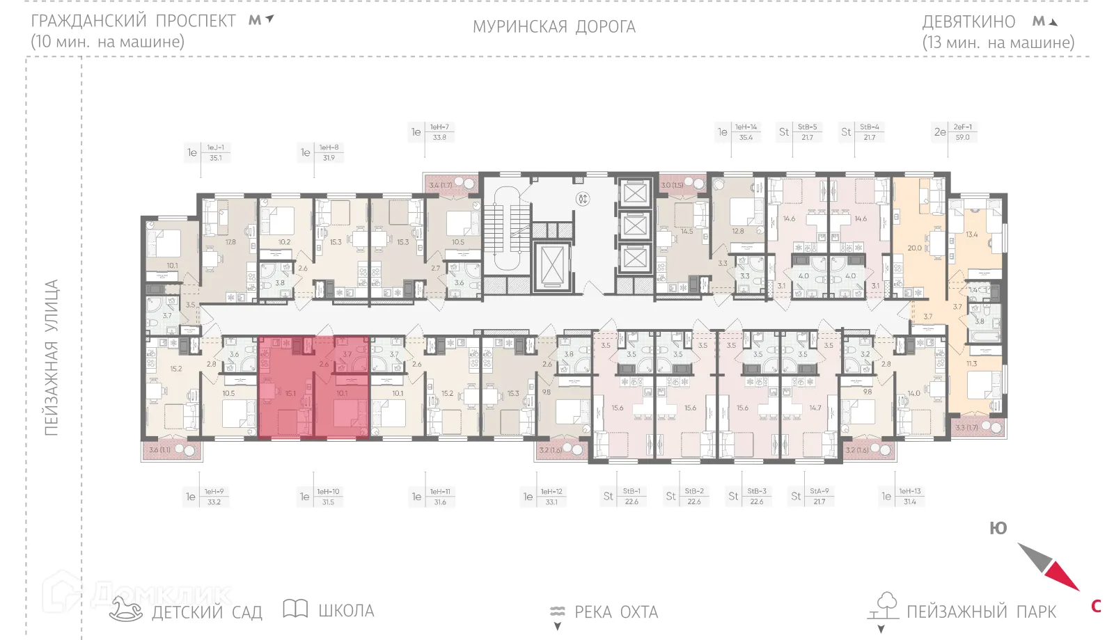 Планировка 1-комнатной квартиры 31.5 м² в ЖК Цветной город, г. Санкт-Петербург — фото 2