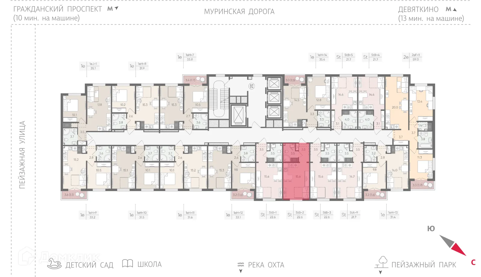 Планировка студии квартиры 22.6 м² в ЖК Цветной город, г. Санкт-Петербург — фото 2