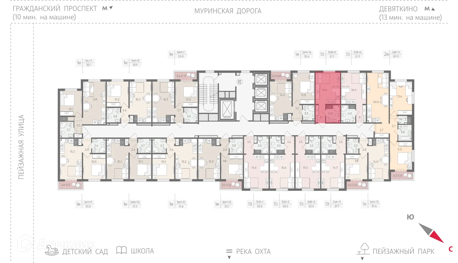 Планировка студии квартиры 21.7 м² в ЖК Цветной город, г. Санкт-Петербург — фото 2