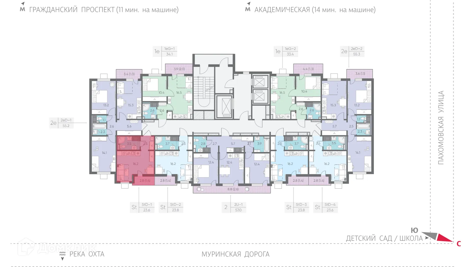 Планировка студии квартиры 23.6 м² в ЖК Цветной город, г. Санкт-Петербург — фото 2