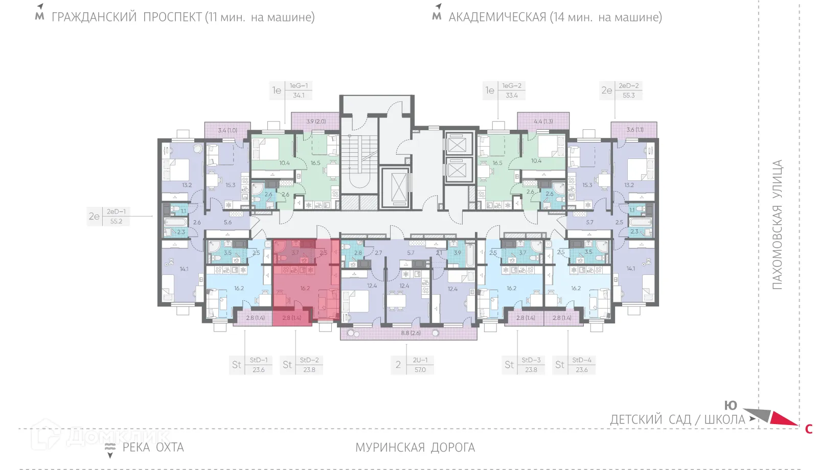 Планировка студии квартиры 23.8 м² в ЖК Цветной город, г. Санкт-Петербург — фото 2