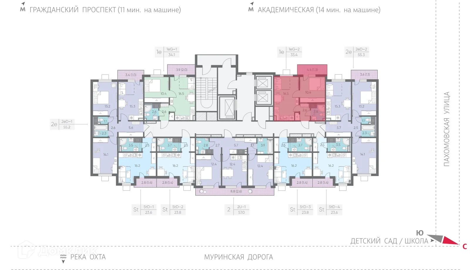 Планировка 1-комнатной квартиры 33.4 м² в ЖК Цветной город, г. Санкт-Петербург — фото 4